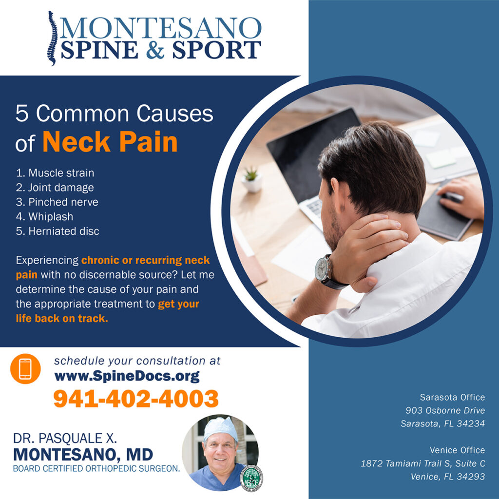 5 Common Causes of Neck Pain: Depending on the cause of your neck pain, symptoms can vary and can be treated surgically or non-surgically.