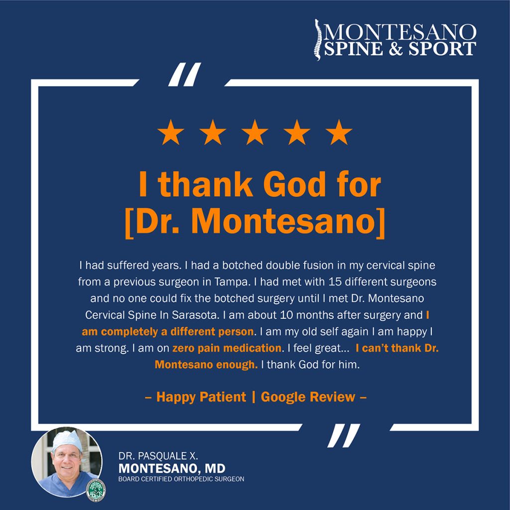 If you need a second opinion pre-operation or are still experiencing chronic pain symptoms post-spine surgery, I invite you to schedule a consultation at Montesano Spine and Sport.