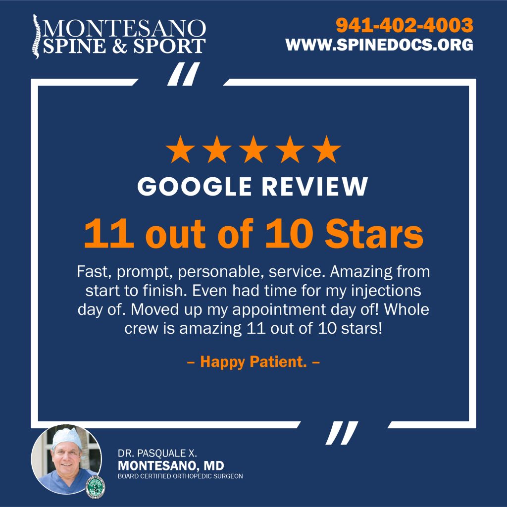 Montesano Spine and Sport testimonial: "Whole crew is amazing 11 out of 10 stars!"