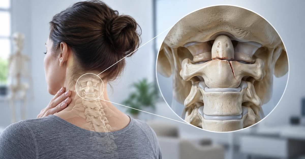 Medical illustration of a C2 vertebral fracture