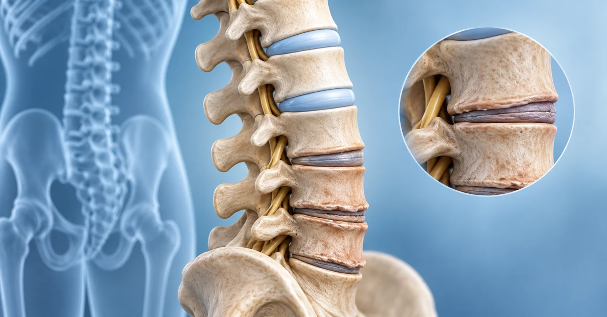 Medical illustration comparing healthy and degenerative lumbar discs
