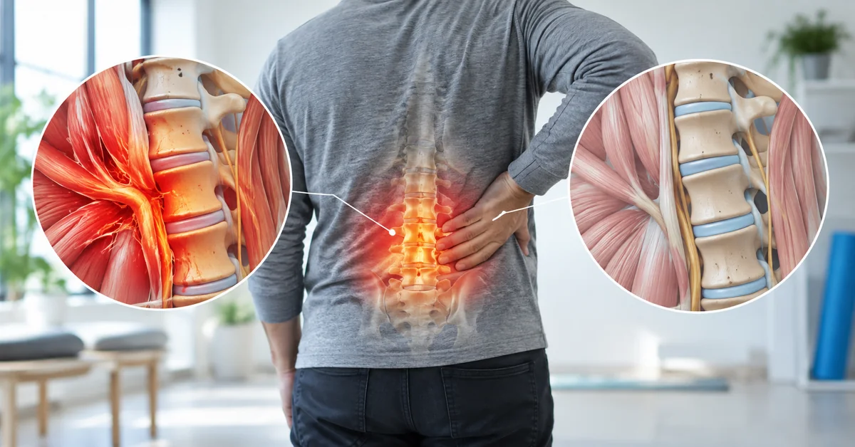 Medical illustration of inflammation around the lumbar spine