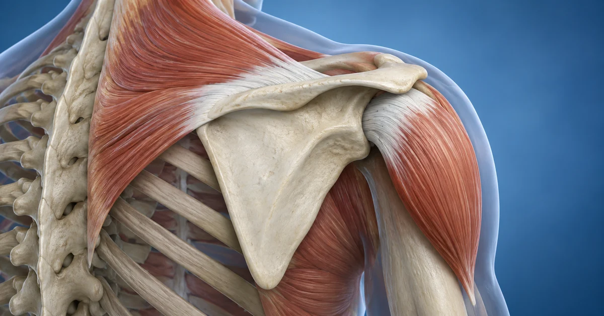 Scapular spine anatomy with the acromion and muscle attachments