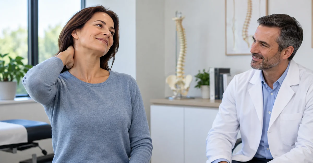 Patient moving comfortably after treatment for skull-base neck pain