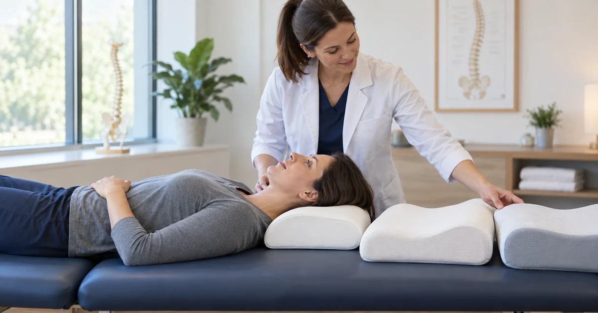 Clinician helping a patient choose the correct cervical pillow