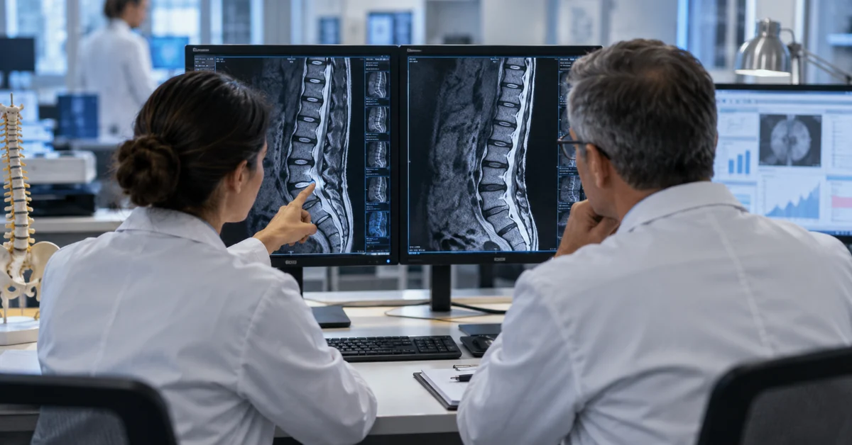 Researchers comparing lumbar spine MRI scans from adult twins