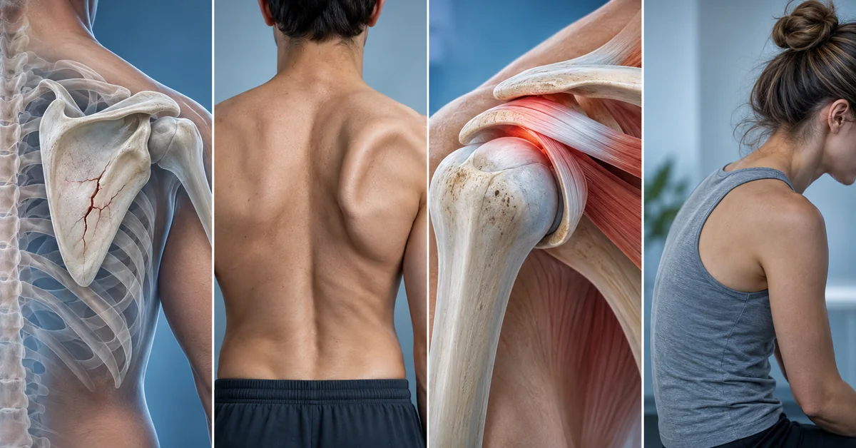 Medical illustration of common scapular spine conditions