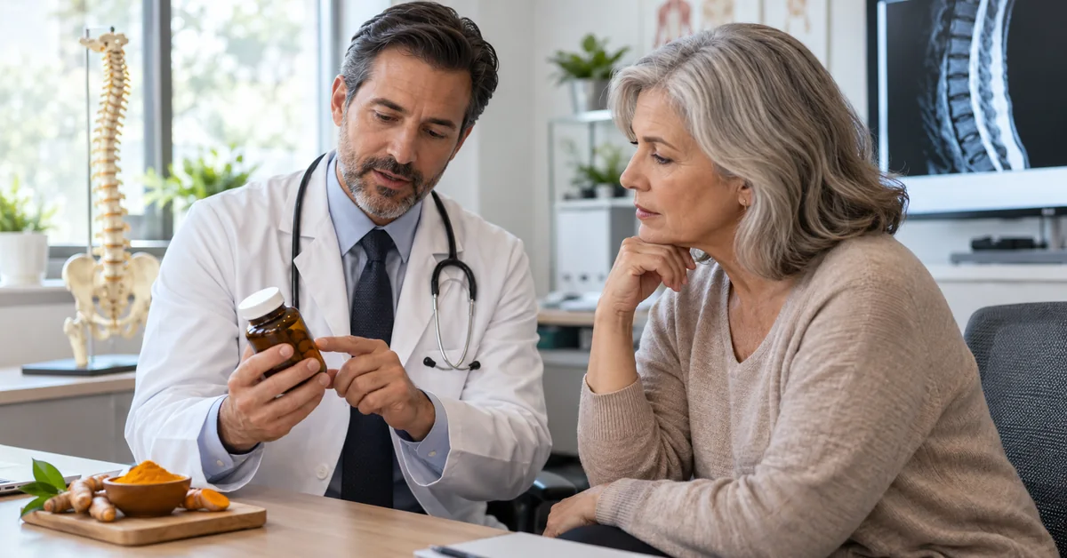 Doctor reviewing turmeric supplement safety with a spine patient