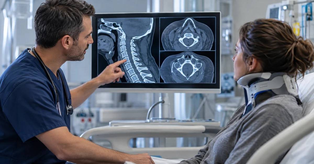 Doctor reviewing CT imaging of a C2 fracture