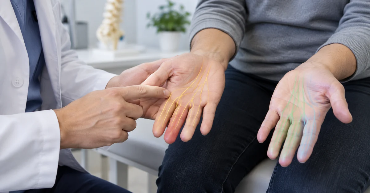 Hand nerve pathways associated with numb fingers