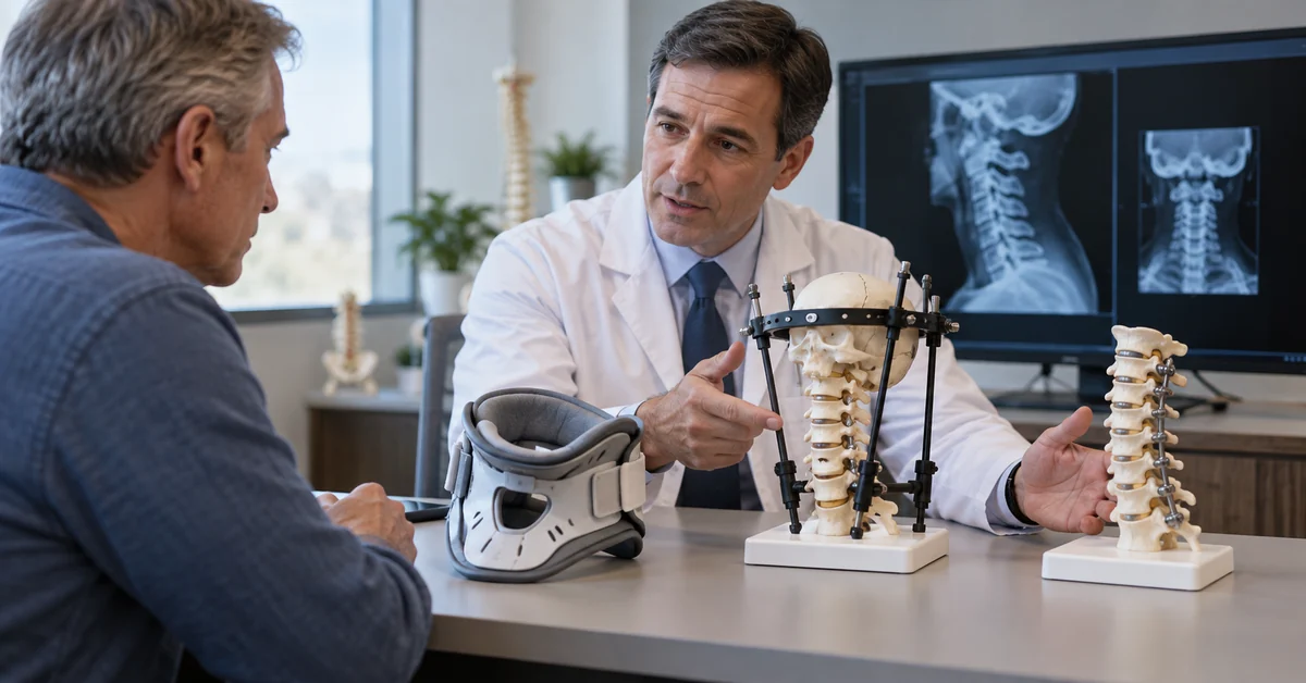 Spine surgeon discussing C2 fracture treatment options