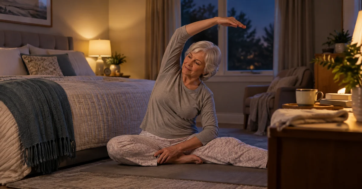 Gentle evening stretching and sleep routine for spinal stenosis