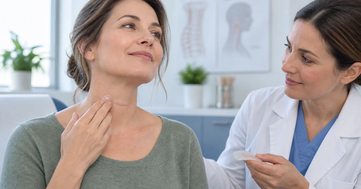 Patient applying care to a healed cervical fusion scar