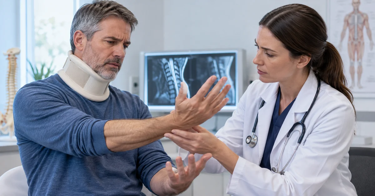 Doctor evaluating worsening hand numbness and weakness