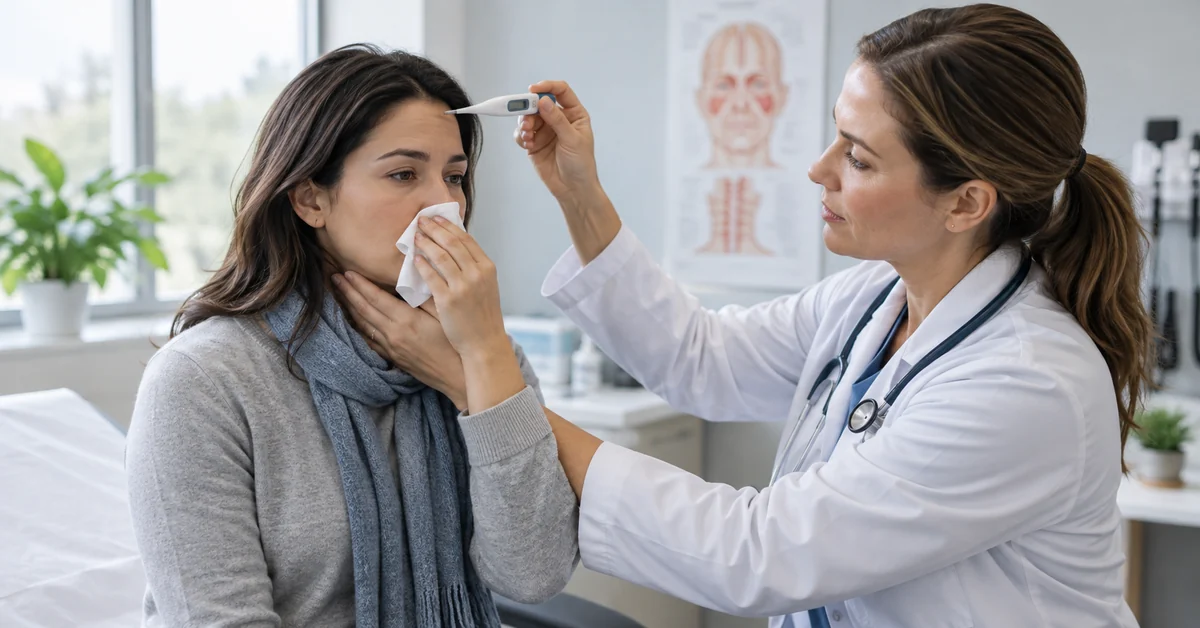 Doctor evaluating persistent sinus symptoms and neck pain