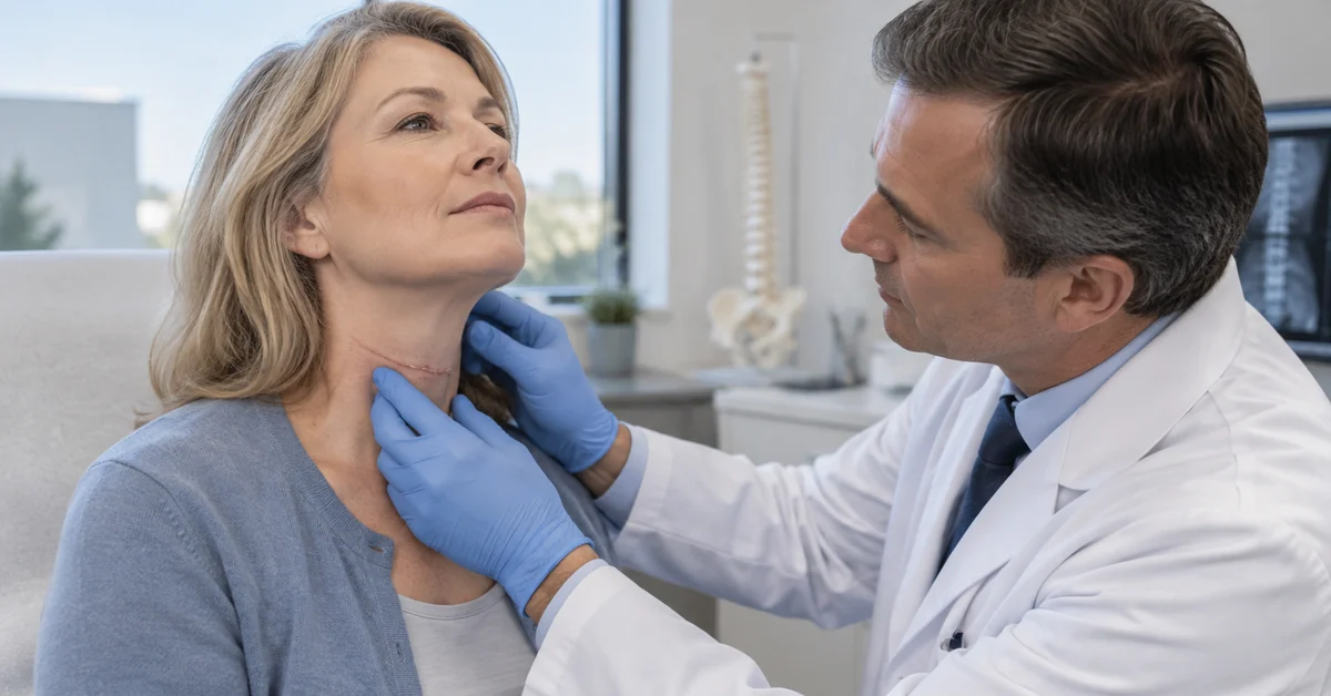 Spine surgeon checking a cervical fusion scar for complications