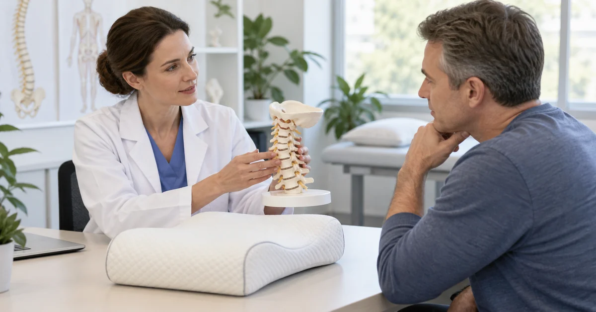 Clinician answering questions about cervical pillows