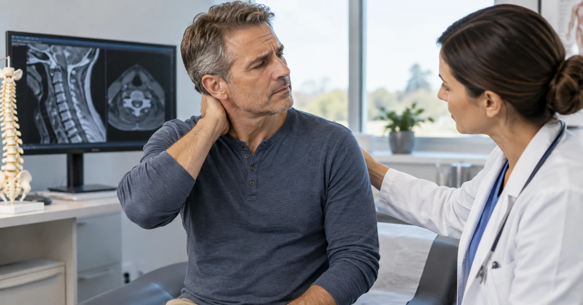 Patient discussing long-term neck stiffness after a C2 fracture