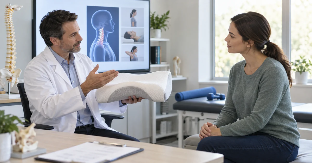 Spine specialist discussing cervical pillows as part of neck pain care