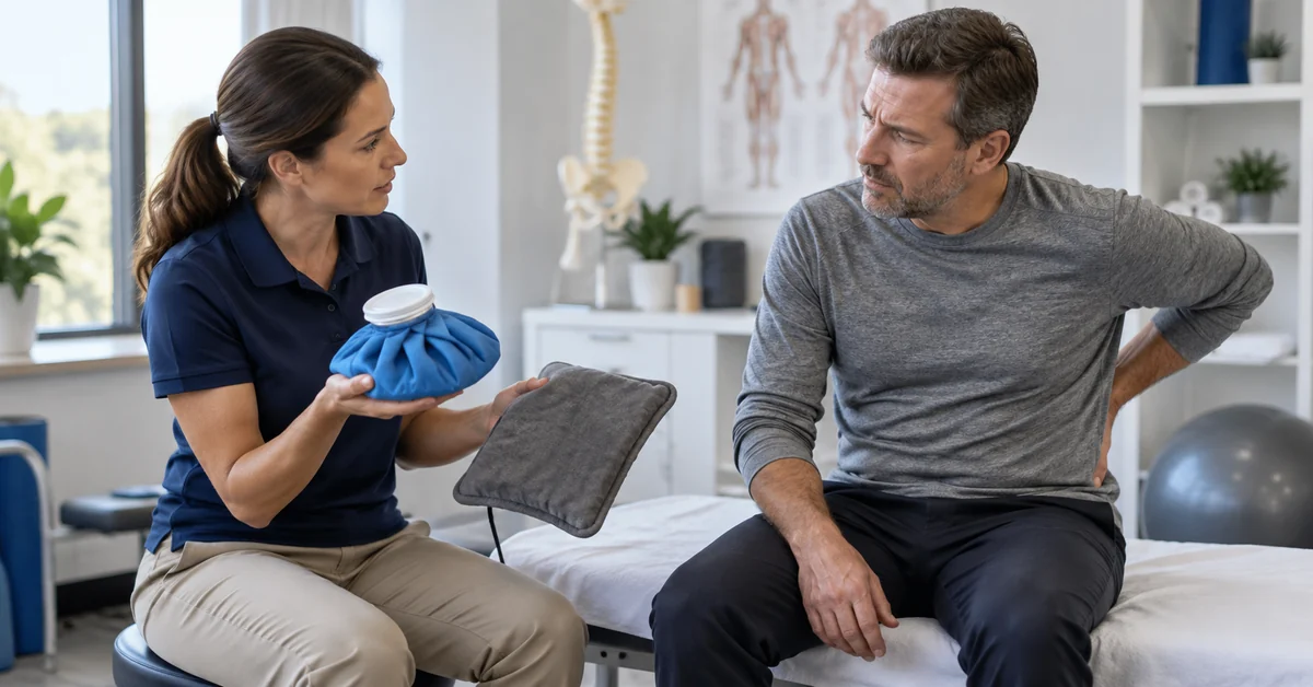 Physical therapist discussing ice or heat for sciatica pain