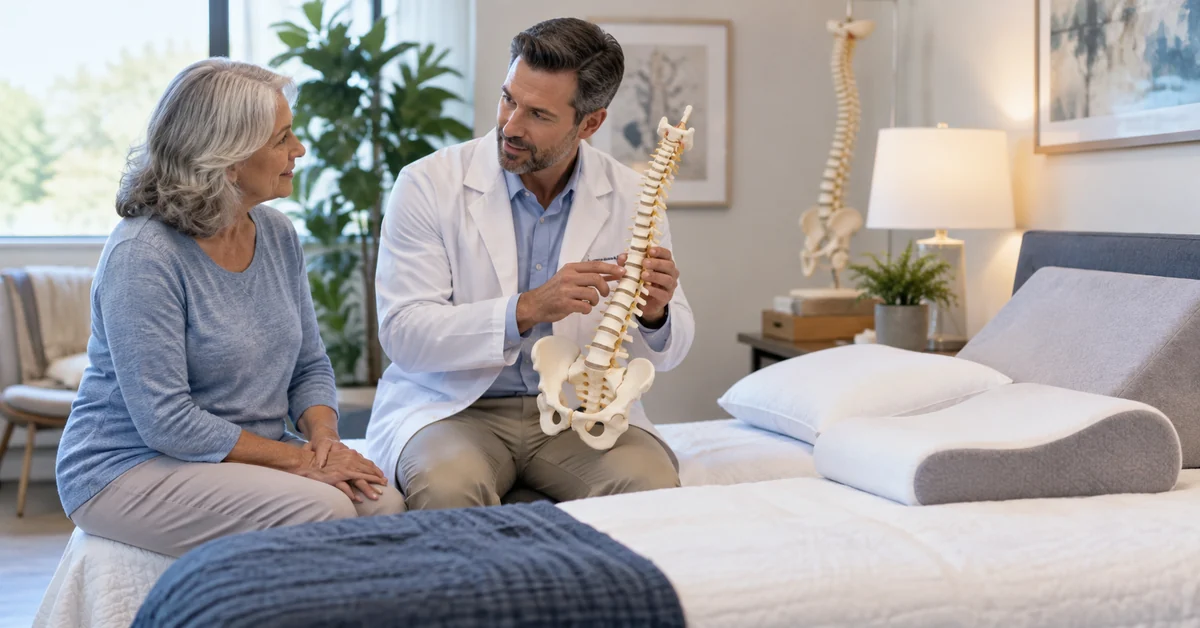 Clinician answering questions about sleeping with spinal stenosis