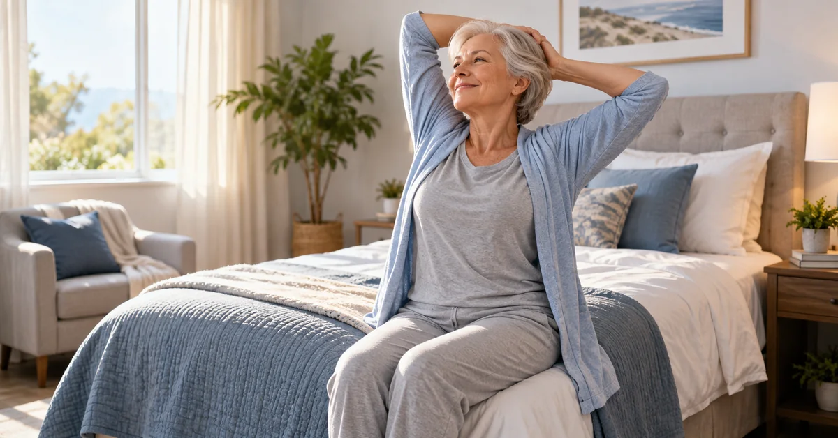 Older adult waking comfortably after supported sleep