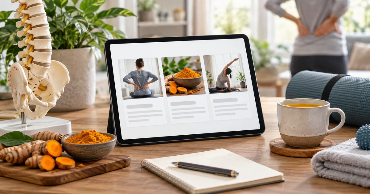 Spine health article collection with turmeric and back-care items