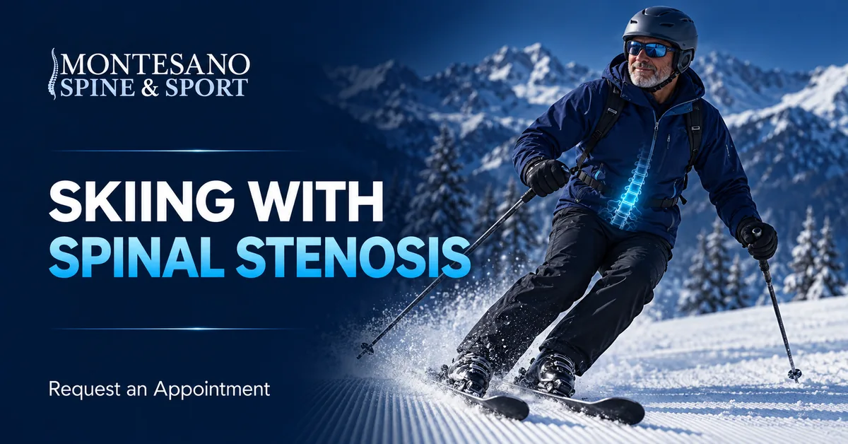 Active skier enjoying winter exercise while managing spinal stenosis