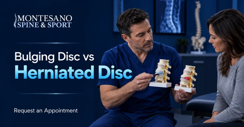 Spine specialist comparing bulging and herniated discs
