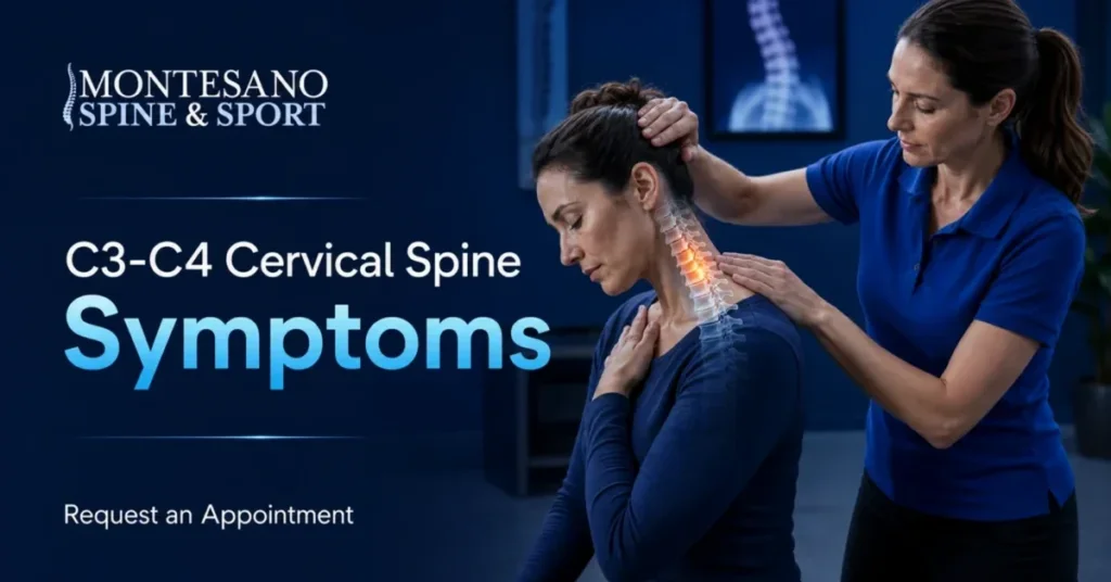 Physical therapist evaluating C3-C4 cervical spine symptoms