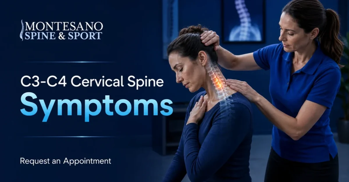 Physical therapist evaluating C3-C4 cervical spine symptoms