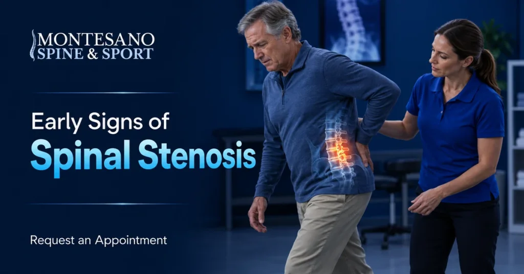 Clinician assessing early signs of spinal stenosis