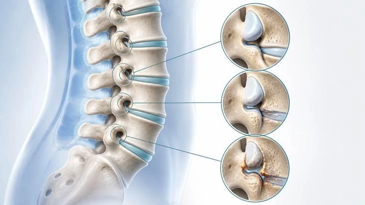 Illustration of lumbar facet joints affected by spinal arthritis