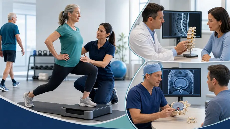 Physical therapy and specialist treatment options for a herniated disc