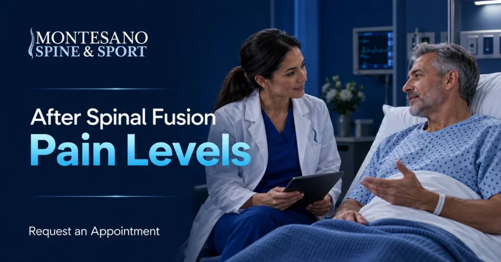 Patient discussing pain levels after spinal fusion surgery
