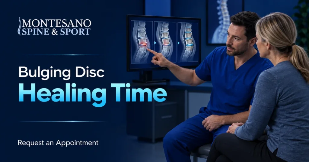 Clinician explaining bulging disc healing time