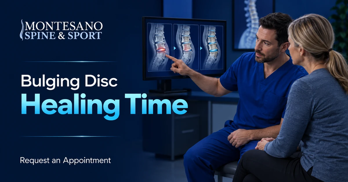 Clinician explaining bulging disc healing time
