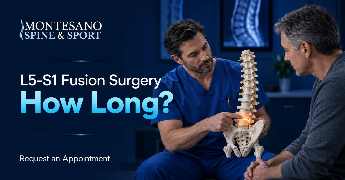 Spine surgeon explaining the duration of L5-S1 fusion surgery