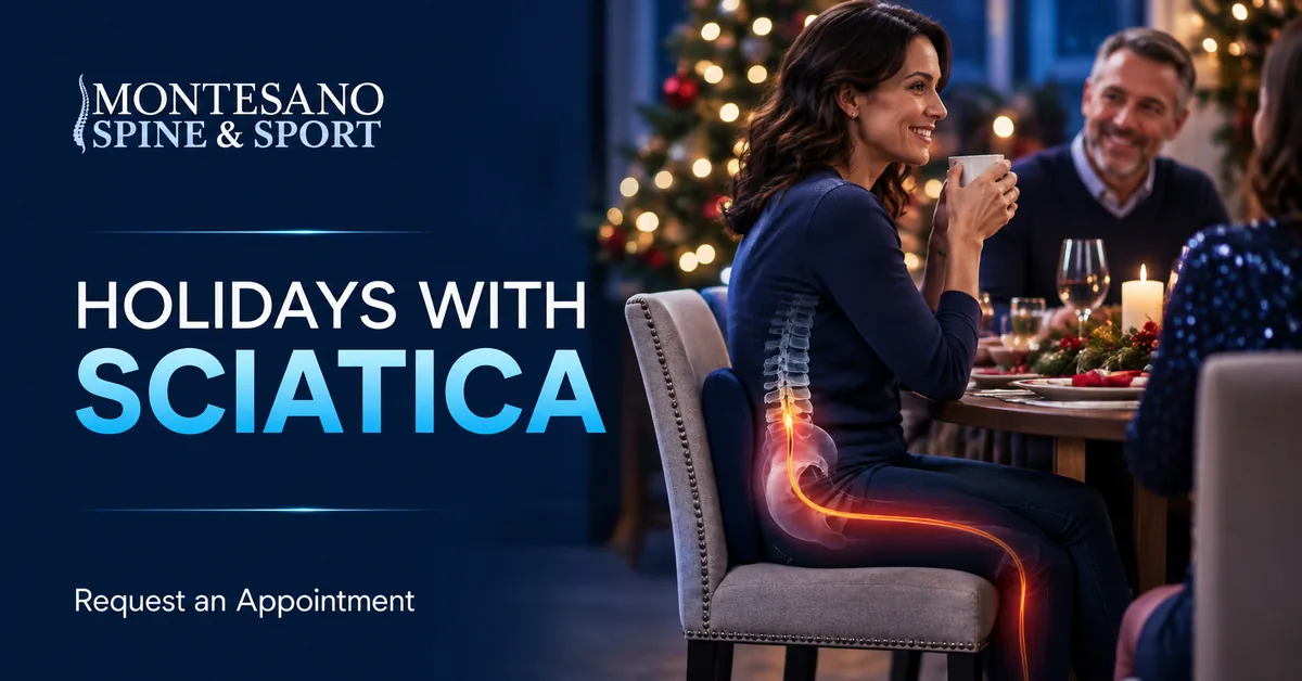 Person enjoying holiday activities while managing sciatica discomfort
