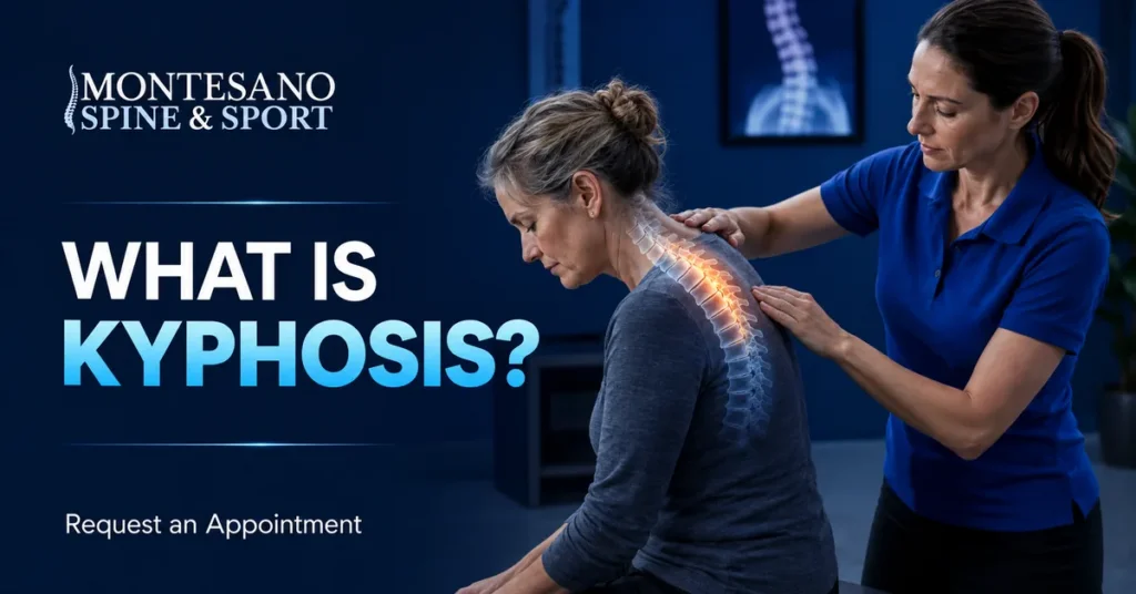 Spine specialist assessing a patient with thoracic kyphosis