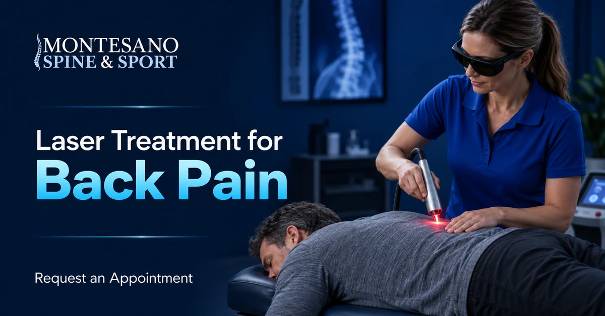 Clinician providing laser treatment for back pain