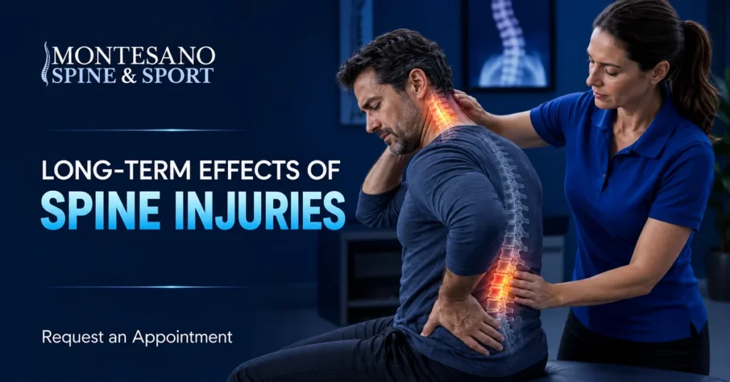 Spine specialist assessing the long-term effects of neck and spine injuries