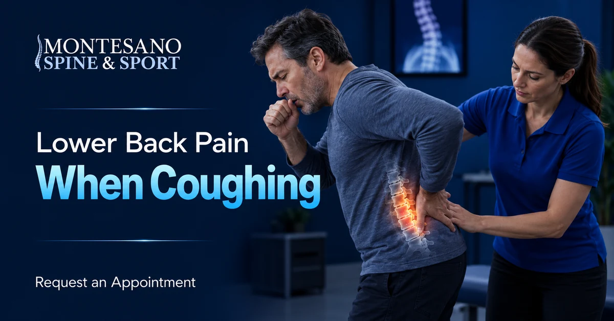 Clinician assessing lower-back pain triggered by coughing