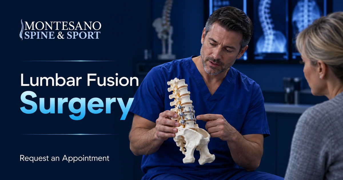 Spine surgeon explaining lumbar fusion surgery