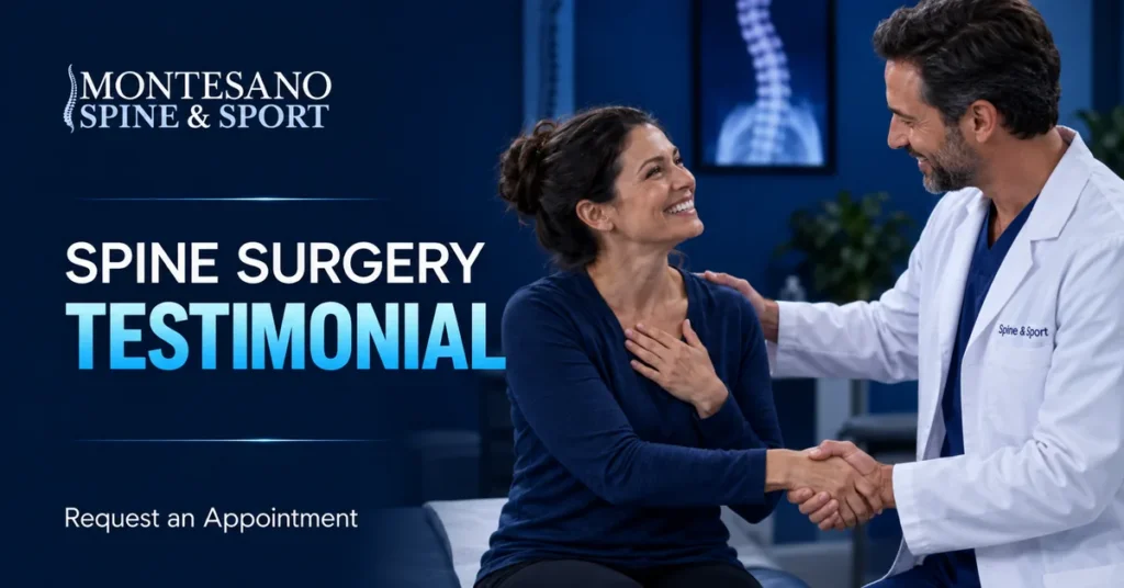 Recovered patient sharing gratitude after successful spine surgery