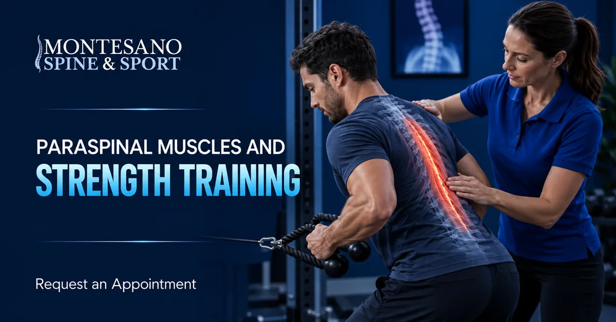 Athlete strengthening the paraspinal muscles with guided exercise