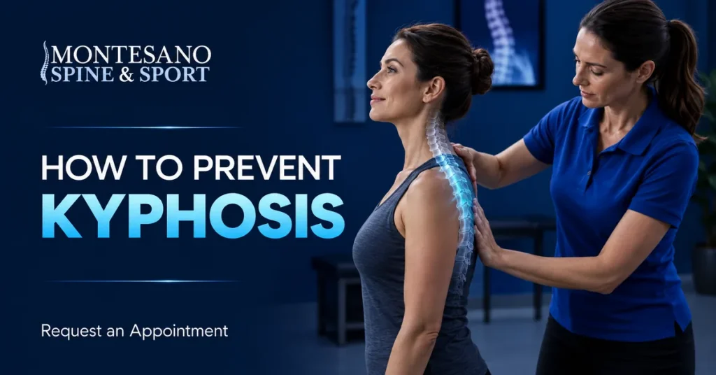 Woman practicing upright posture to help prevent kyphosis