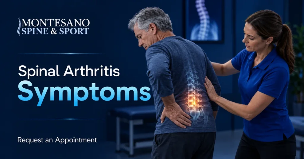 Physical therapist evaluating spinal arthritis symptoms