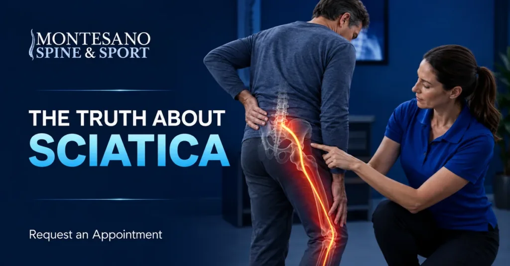 Spine specialist explaining sciatica pain symptoms and the sciatic nerve