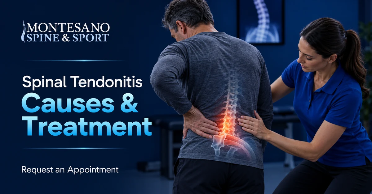 Physical therapist assessing spinal tendonitis